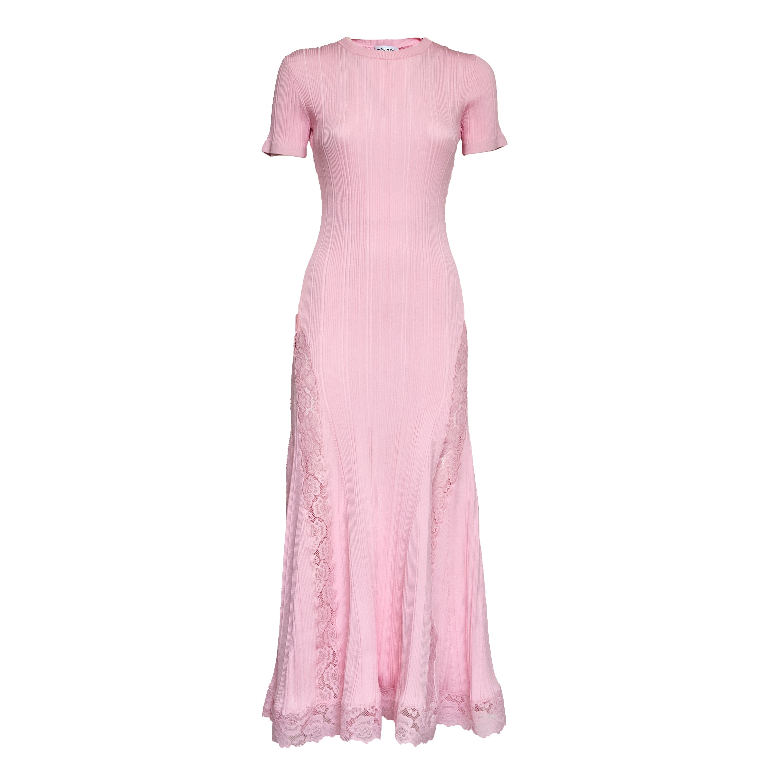 Pink Knit Lace Insert Midi Dress
