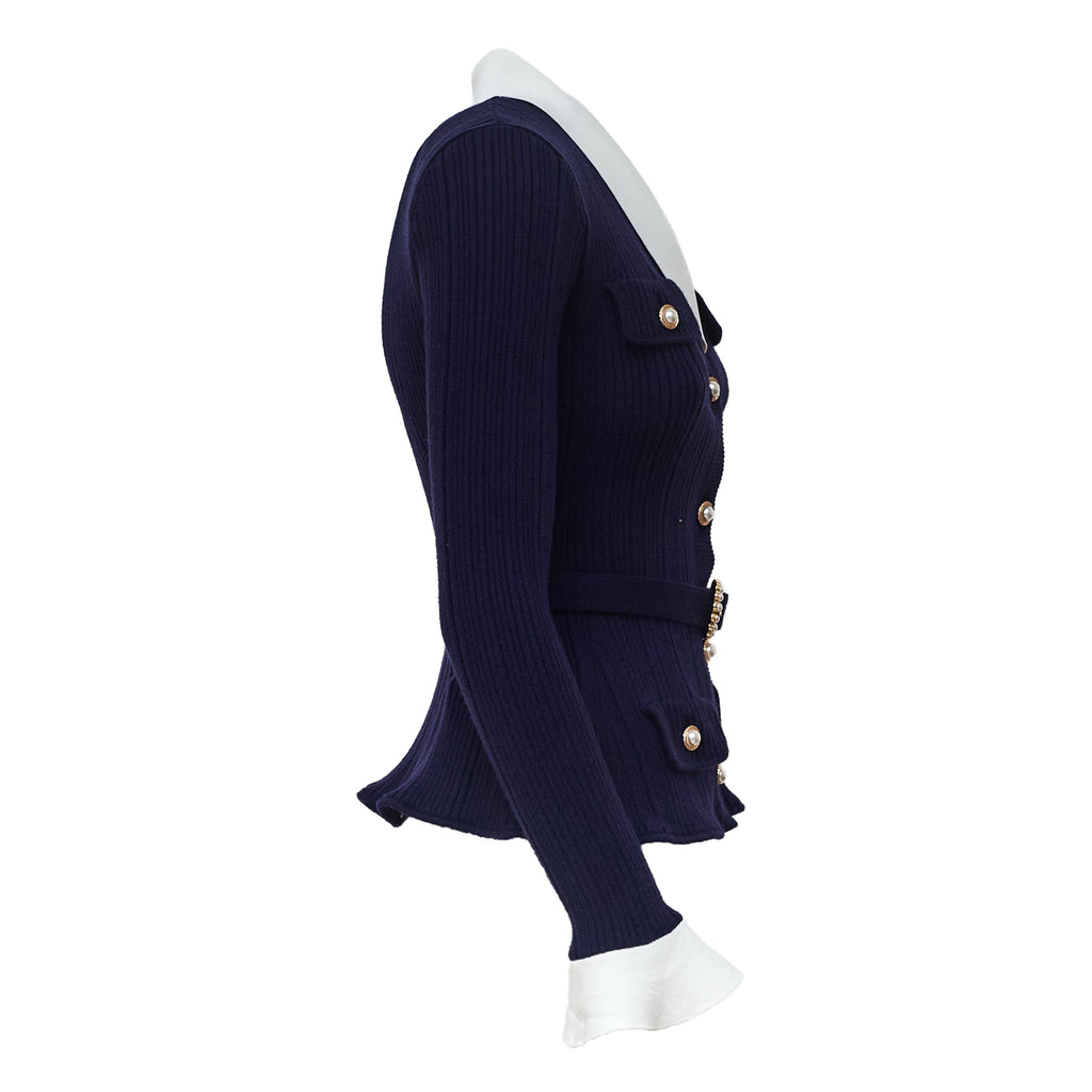 Navy Ribbed Knit Cardigan