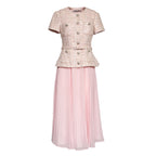 Pink Sequin Boucle Tailored Midi Dress