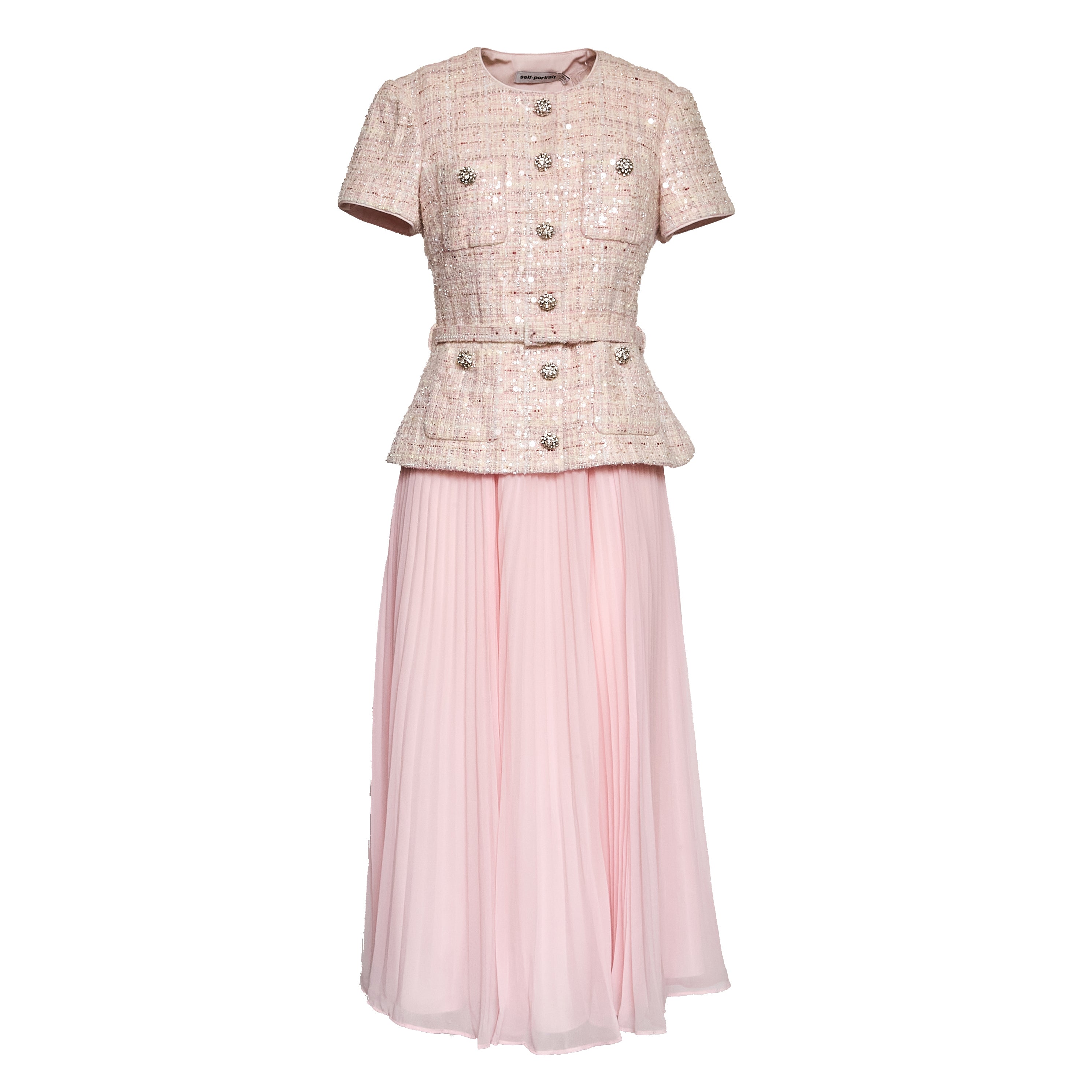 Pink Sequin Boucle Tailored Midi Dress