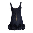 Indigo Denim 3D Flower Mini Dress