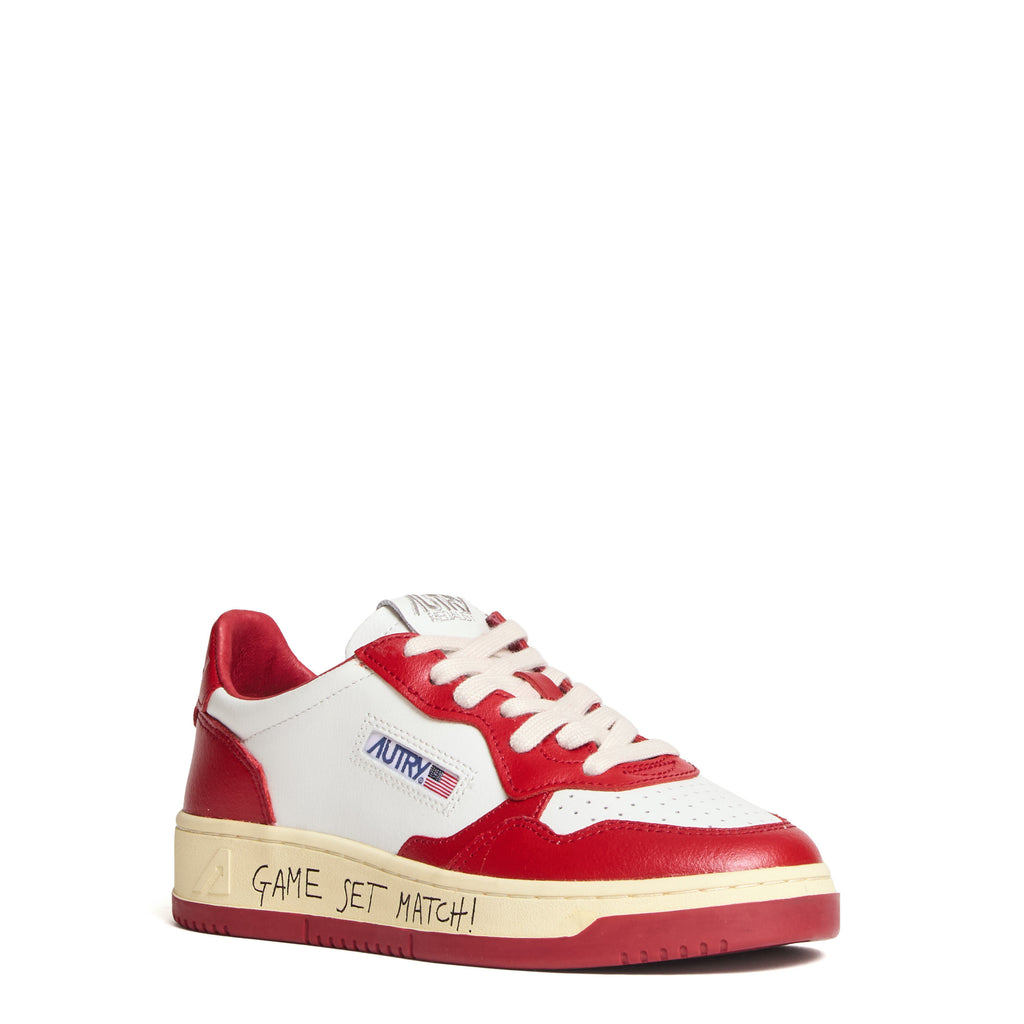 Sneakers Medalist Low In Pelle Bianca, Rossa Con Lettering