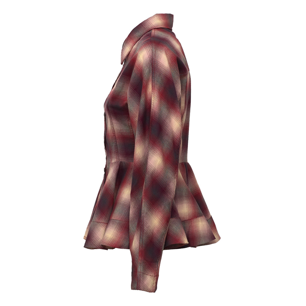 Cotton Flannel Check Peplum Shirt
