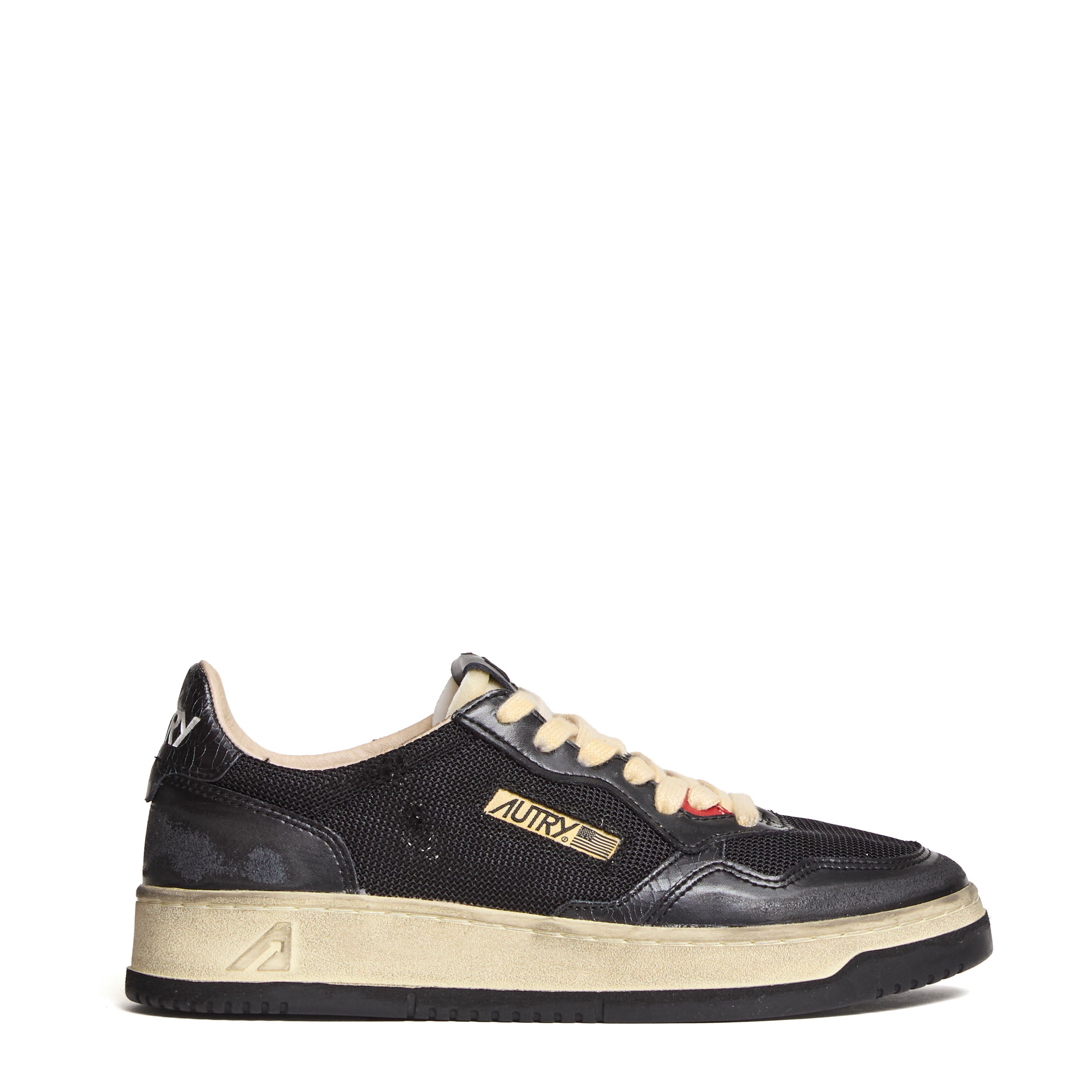 Sneakers Super Vintage Low In Pelle, Mesh Nera