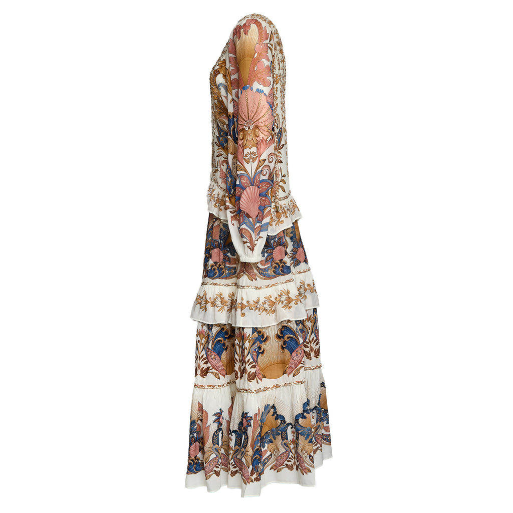 Sea Garden Off-White Braid Details Long Dress