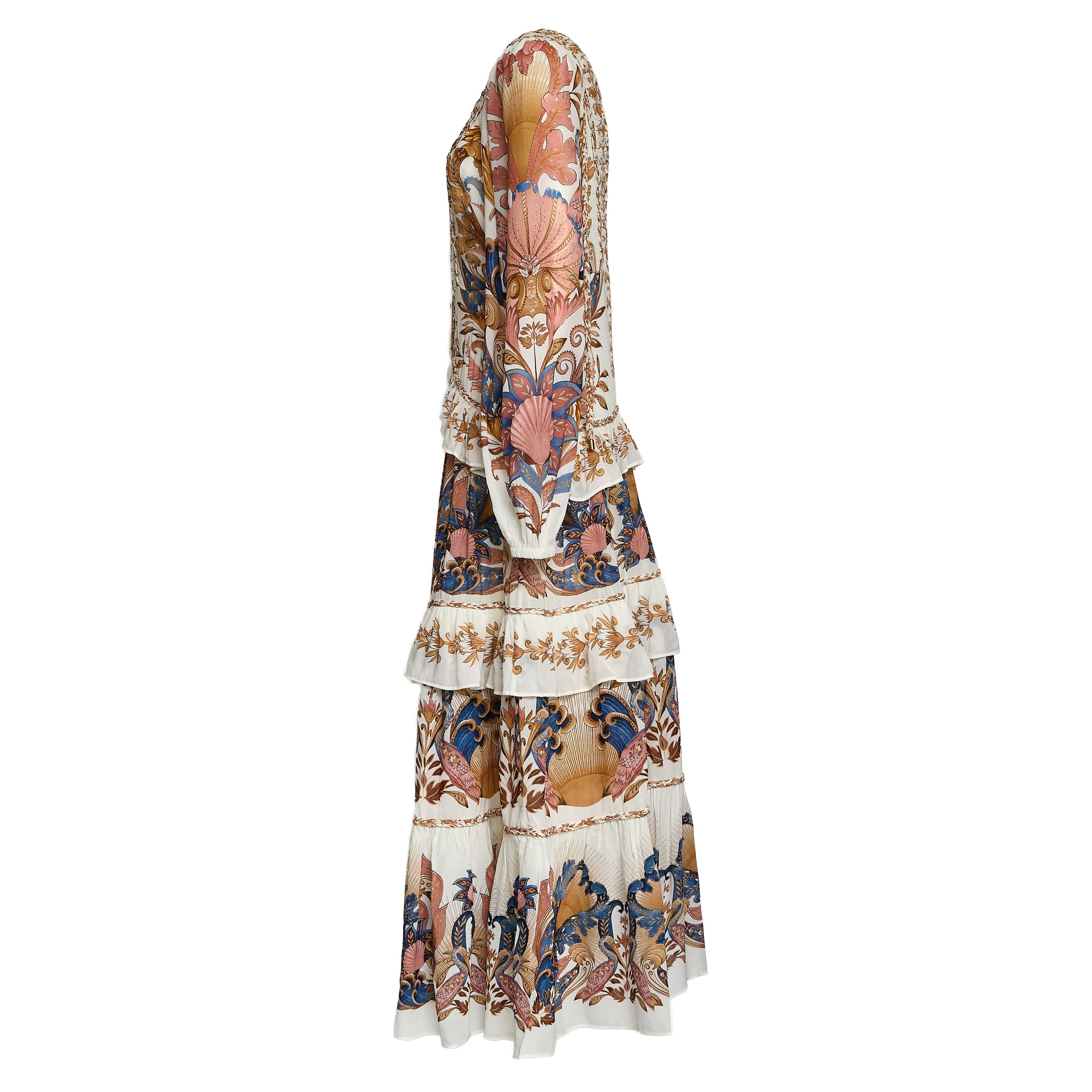 Sea Garden Off-White Braid Details Long Dress