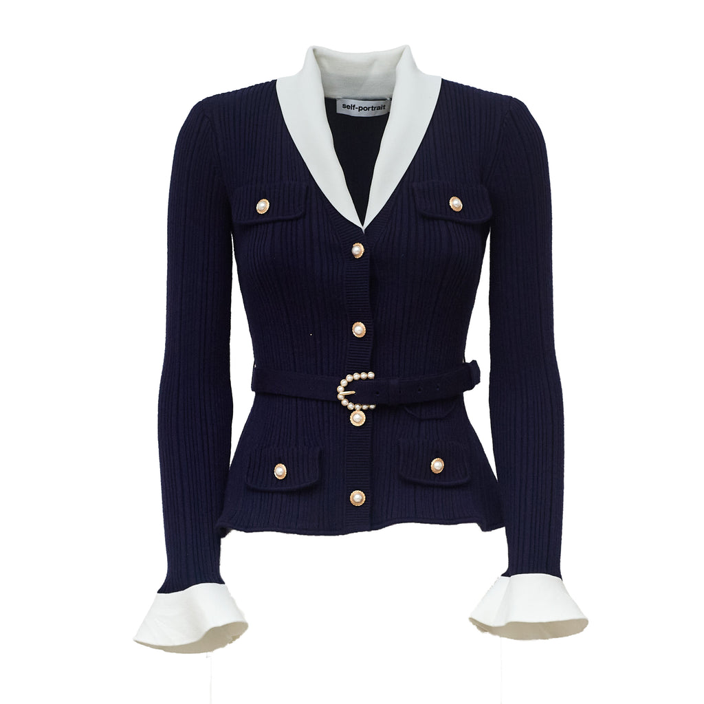 Navy Ribbed Knit Cardigan