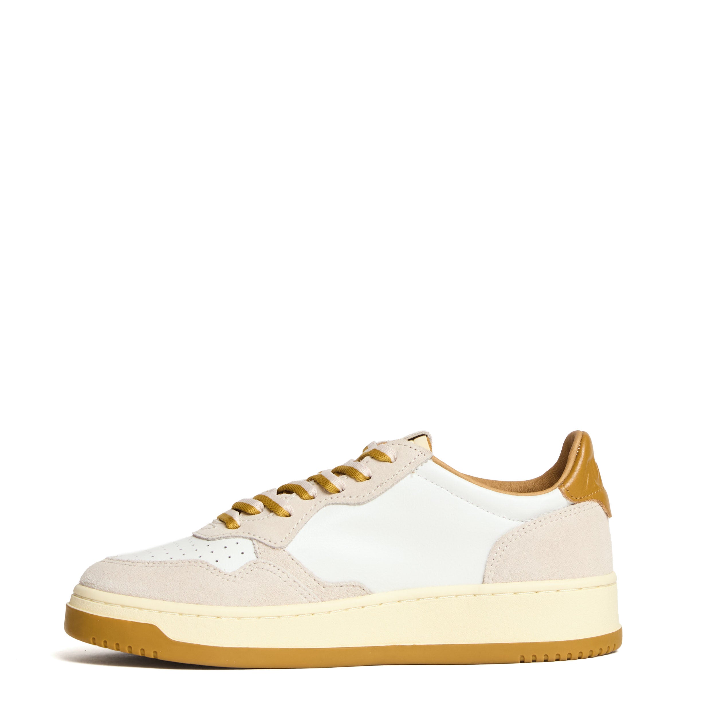 Sneakers Medalist Low In Pelle Bianca, Suede Sand