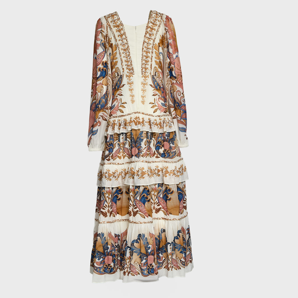 Sea Garden Off-White Braid Details Long Dress
