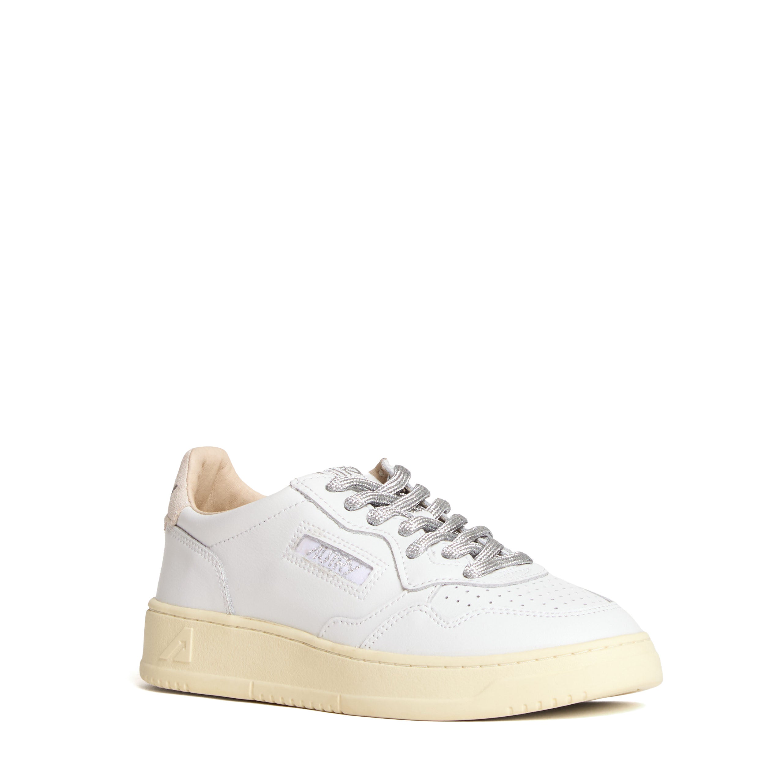 Sneakers Medalist Low In Pelle Bianca, Dettagli In Lurex Argento