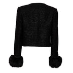 Black Metallic Boucle Fur Cuff Jacket