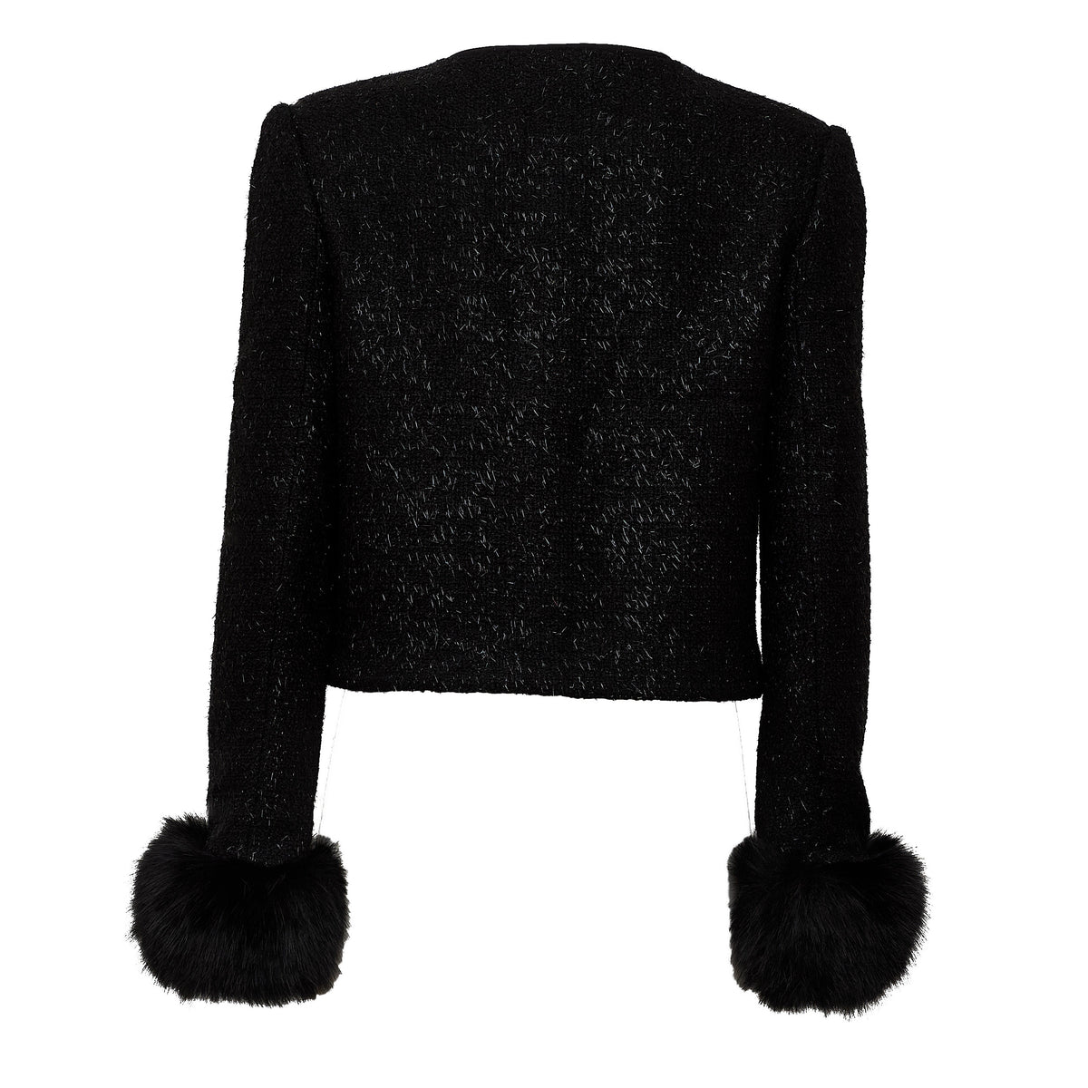 Black Metallic Boucle Fur Cuff Jacket