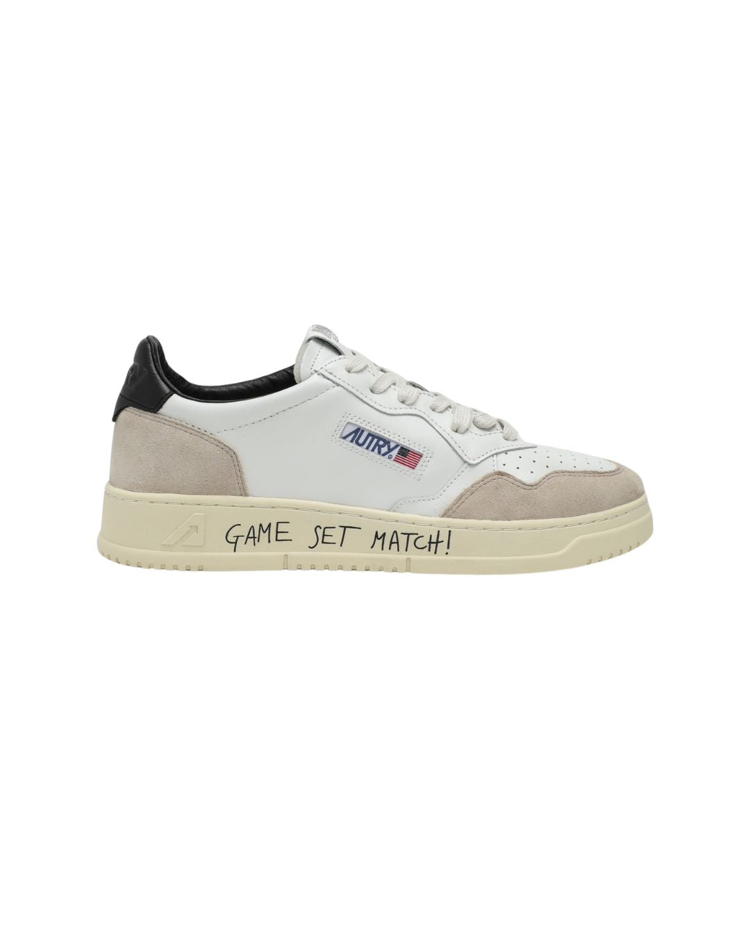 Sneakers Medalist Low In Pelle E Suede Bianca, Black Con Lettering
