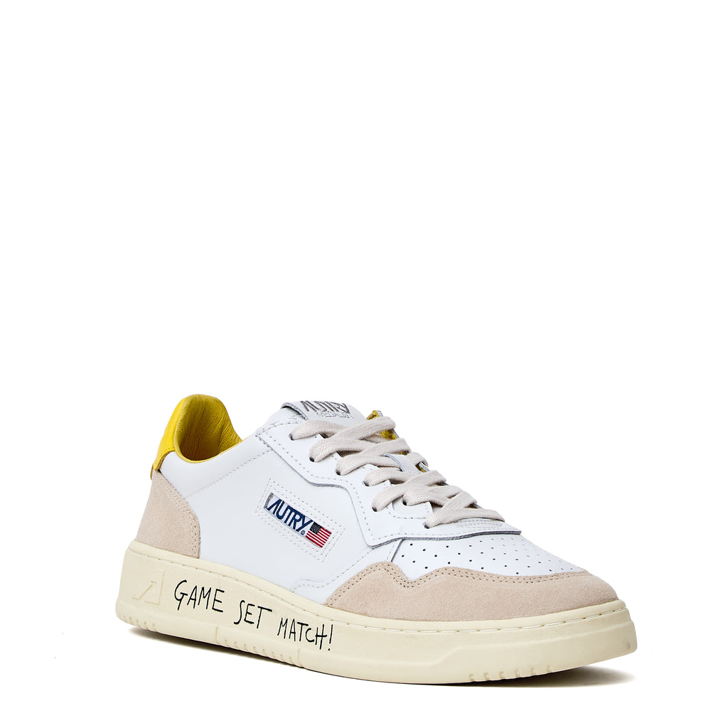 Sneakers Medalist Low In Pelle, Suede Bianca, Slicker Con Lettering