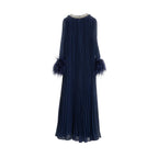 Navy Chiffon Feather Midi Dress