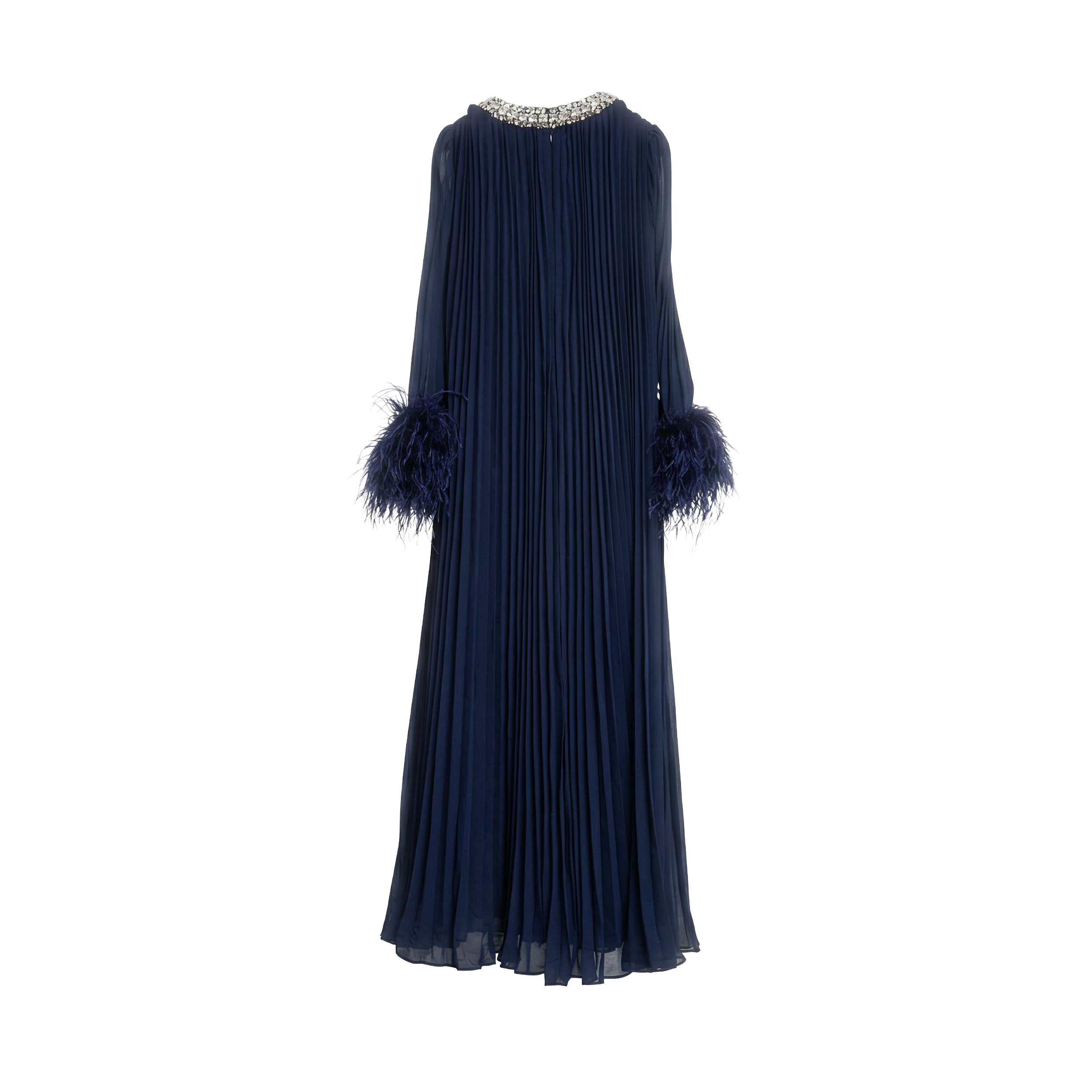 Navy Chiffon Feather Midi Dress