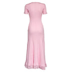 Pink Knit Lace Insert Midi Dress