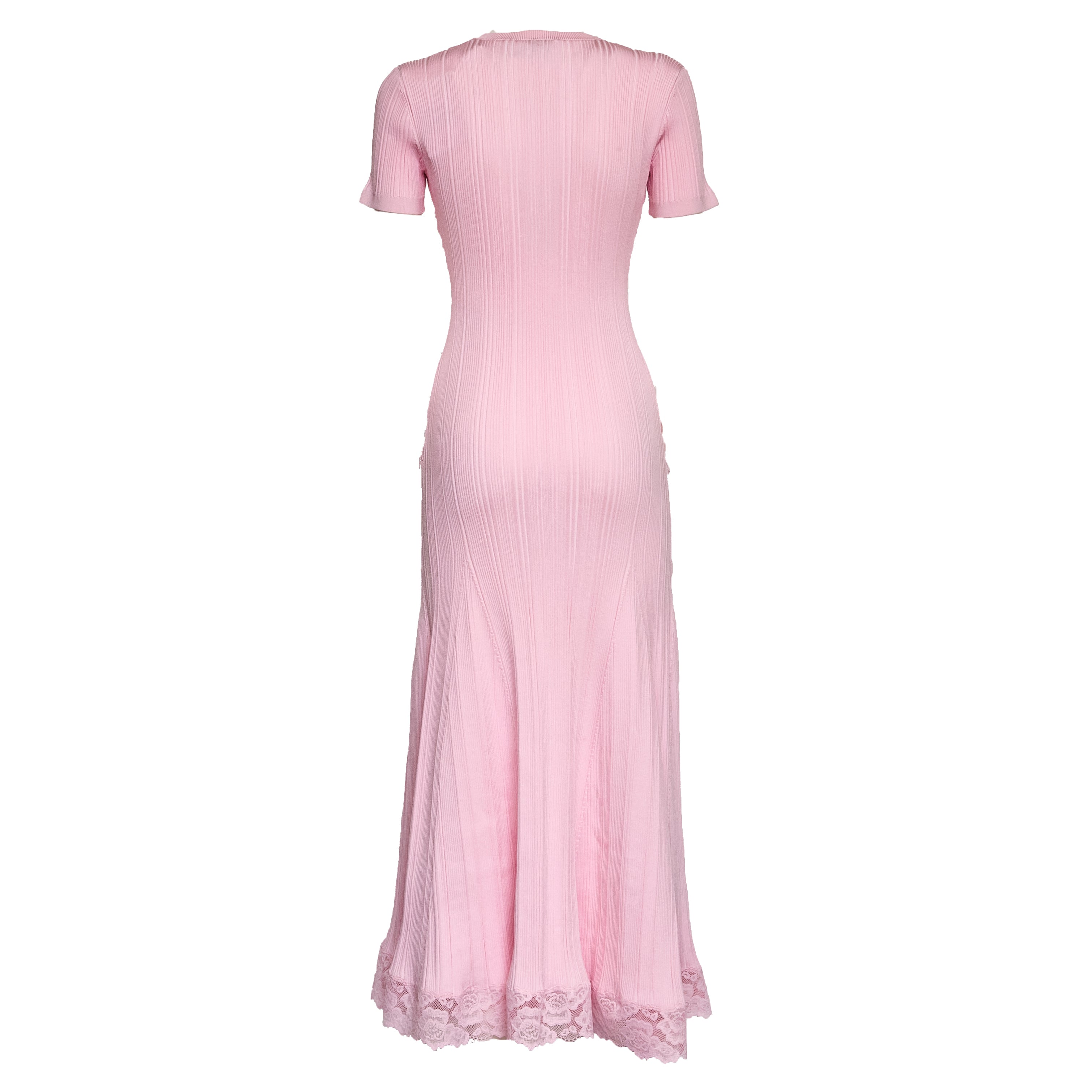 Pink Knit Lace Insert Midi Dress