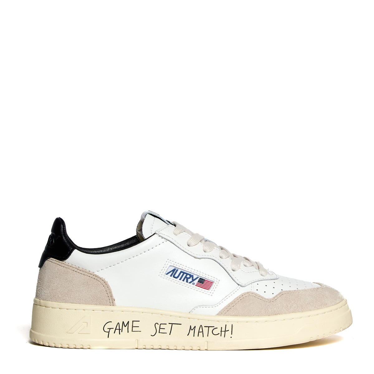 Sneakers Medalist Low In Pelle E Suede Bianca, Black Con Lettering