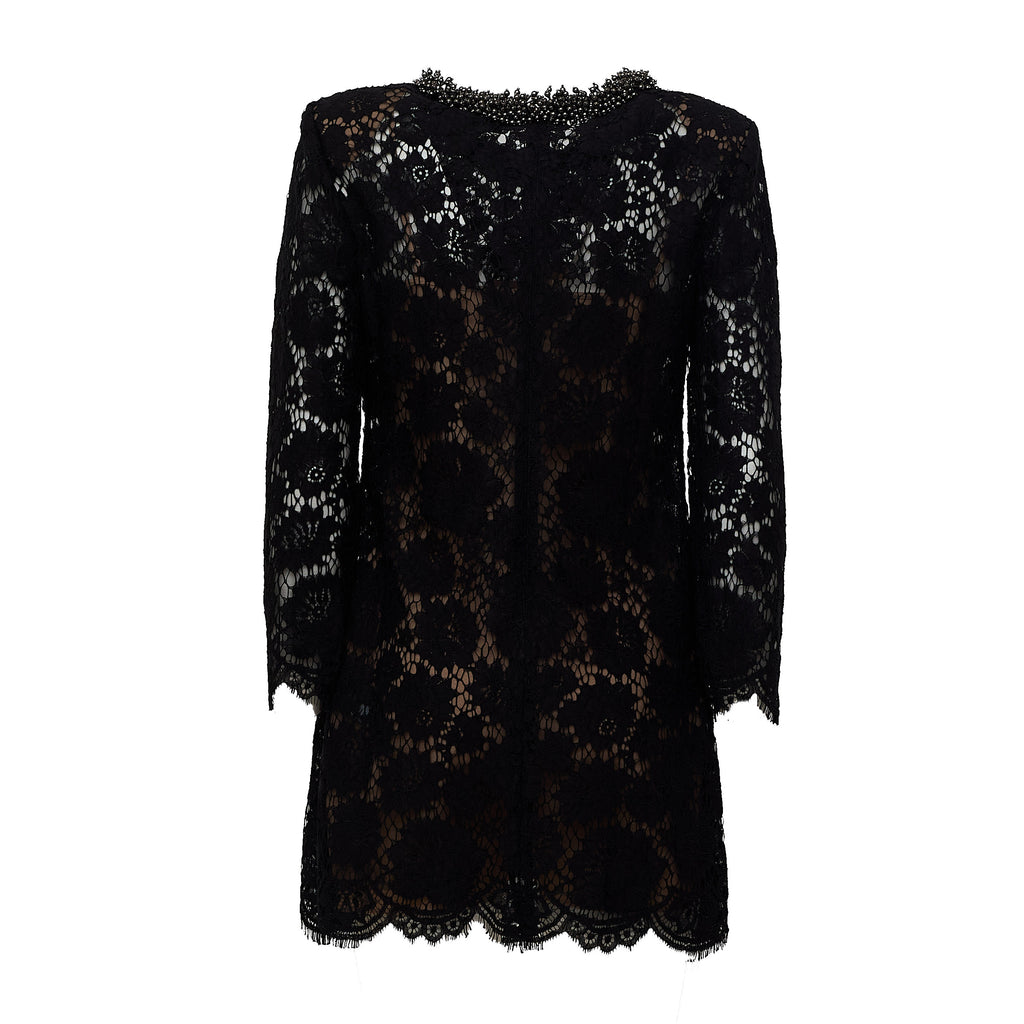 Black Lace Long Sleeve Mini Dress