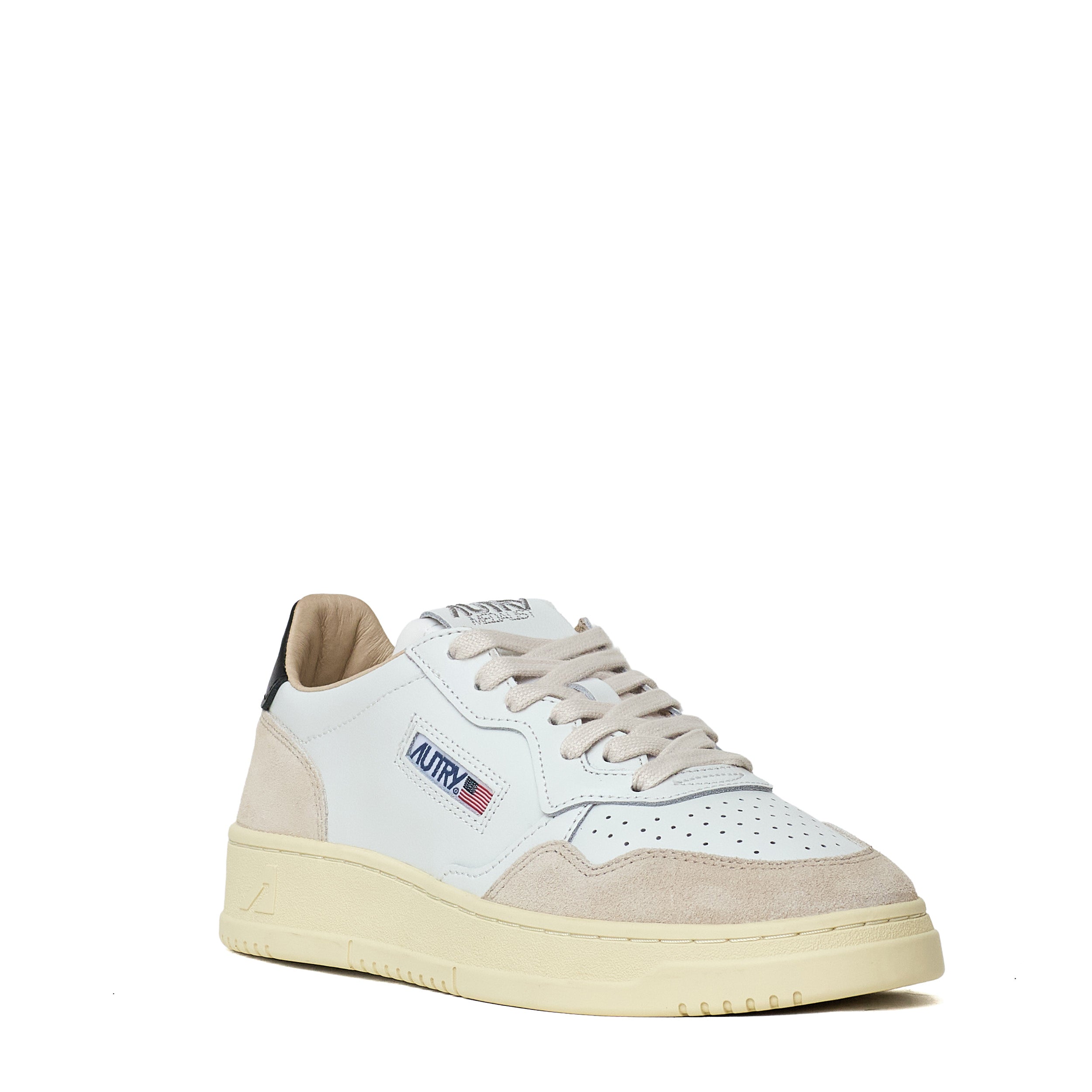Sneakers Medalist Low In Pelle Bianca, Black E Suede Beige