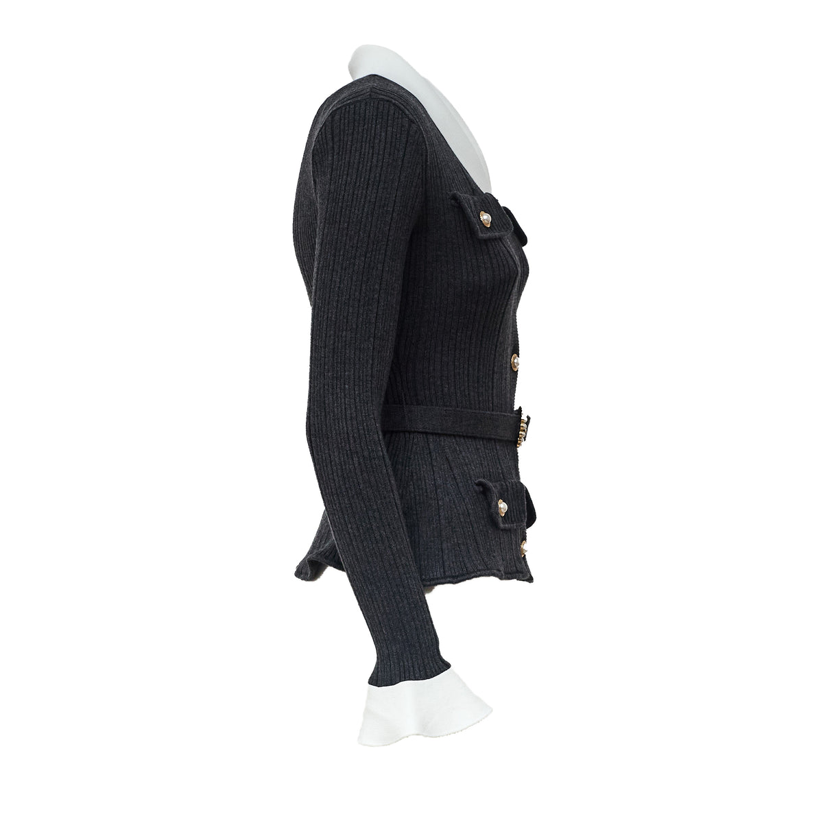 Grey Ribbed Knit Cardigan