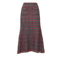 Red Check Frayed Knit Midi Skirt