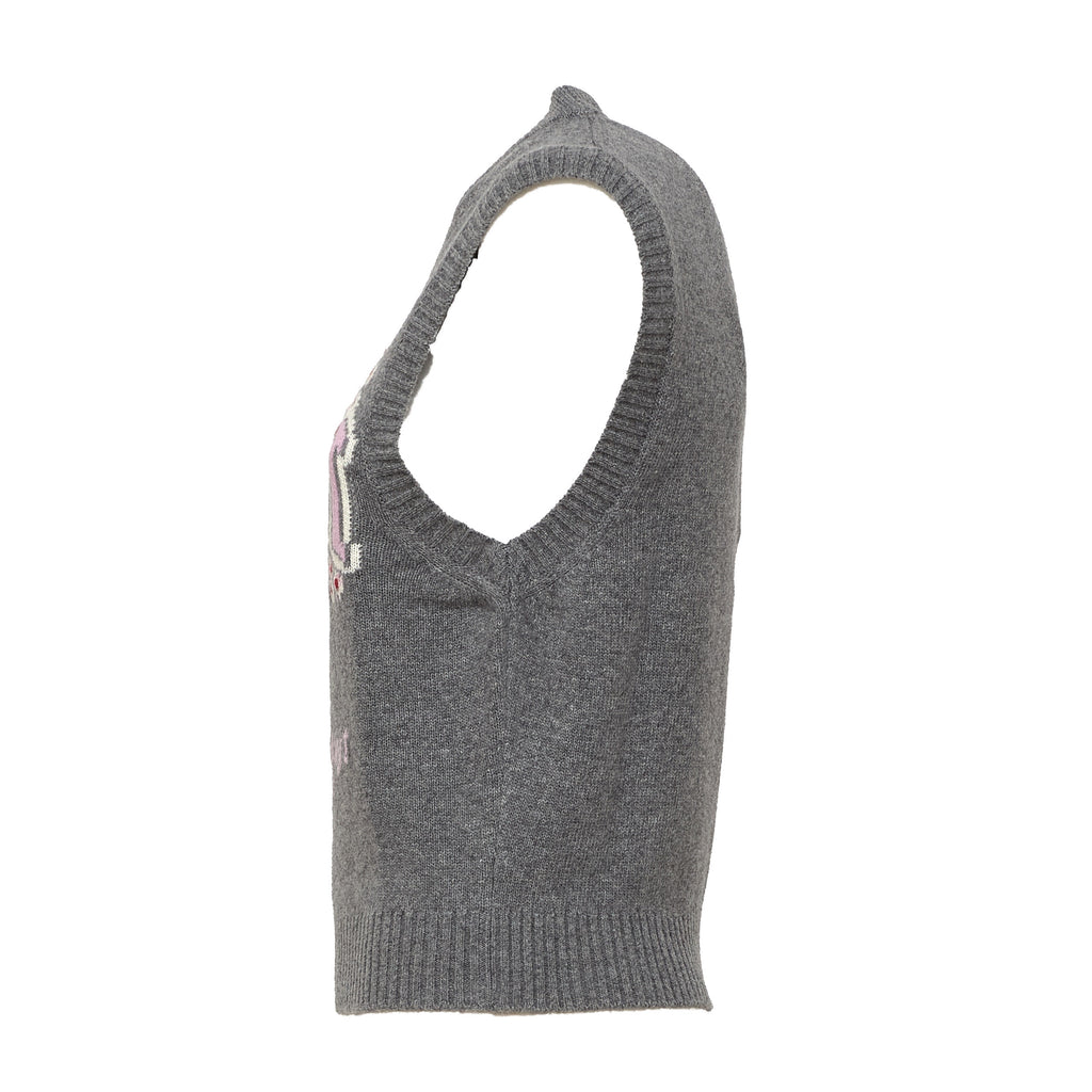 Graphic Wool Vest Flowers