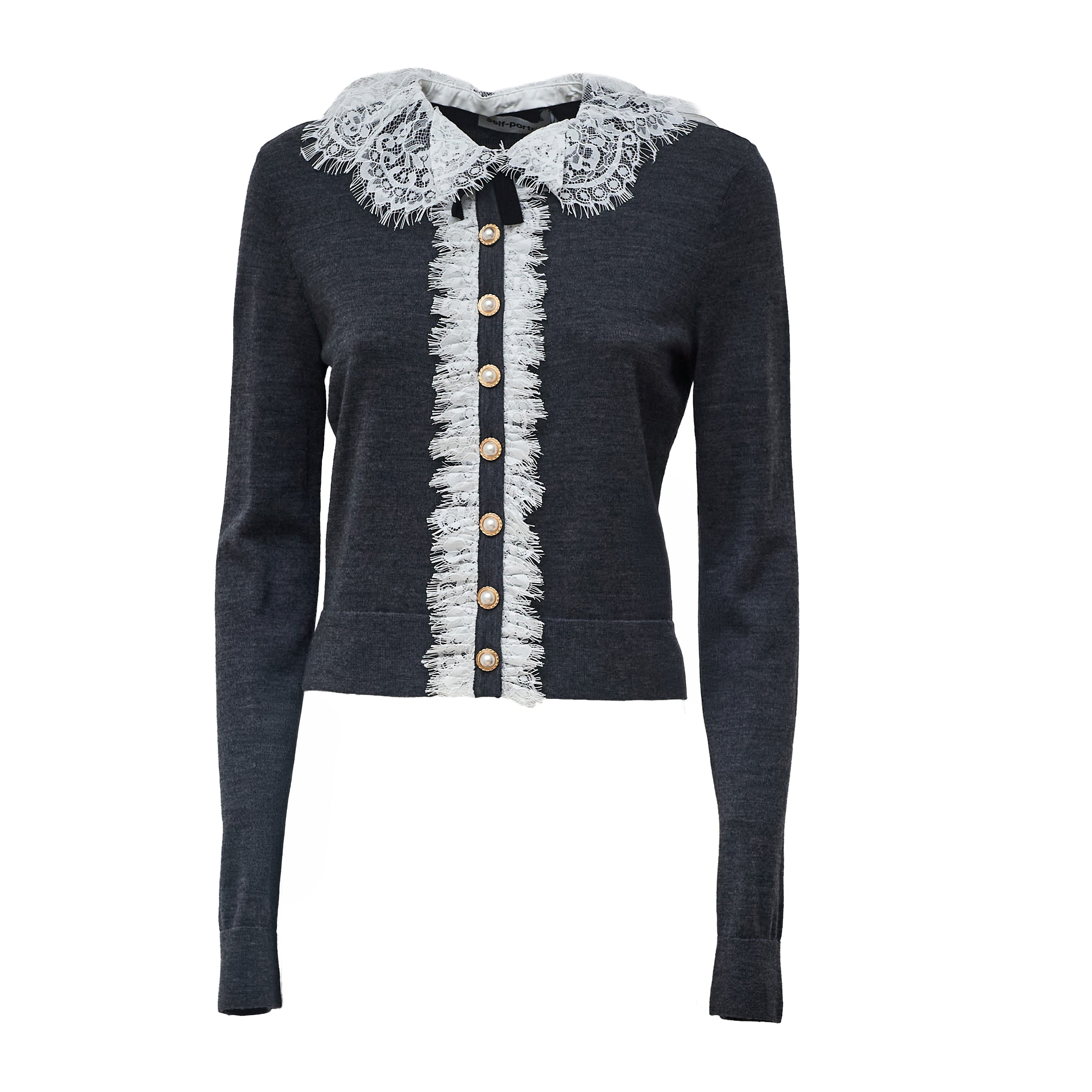 Grey Lace Collar Knit Cardigan