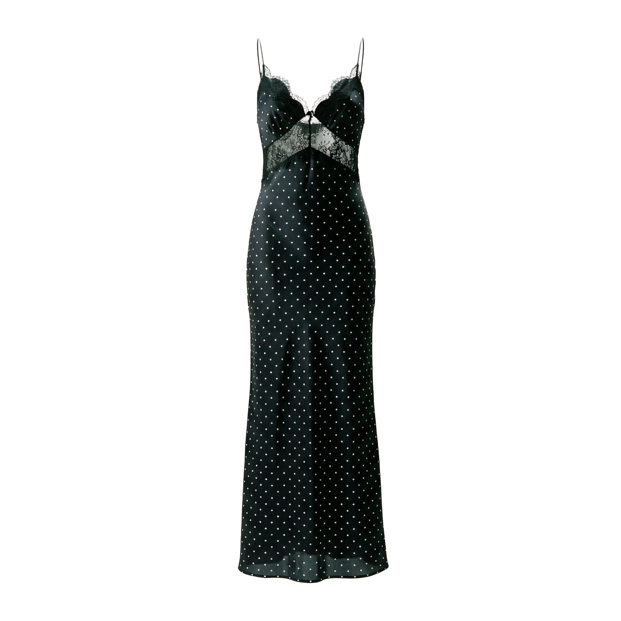 Polka Dot Satin Lace Maxi Dress