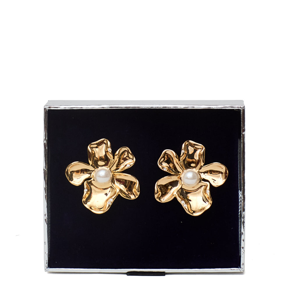 Gold Pearl Flower Earrings