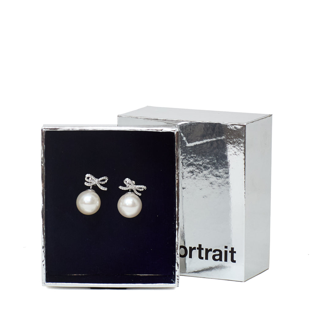 Crystal Bow Pearl Back Earrings
