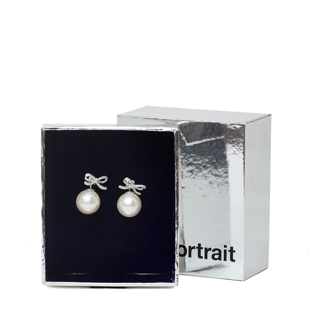 Crystal Bow Pearl Back Earrings