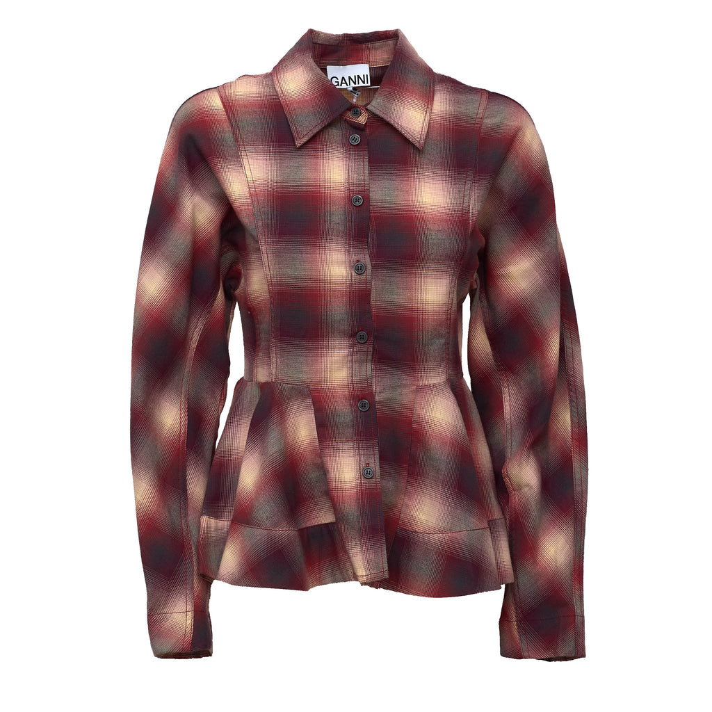 Cotton Flannel Check Peplum Shirt