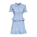 Blue Pointelle Peplum Knit Mini Dress