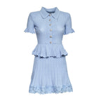 Blue Pointelle Peplum Knit Mini Dress