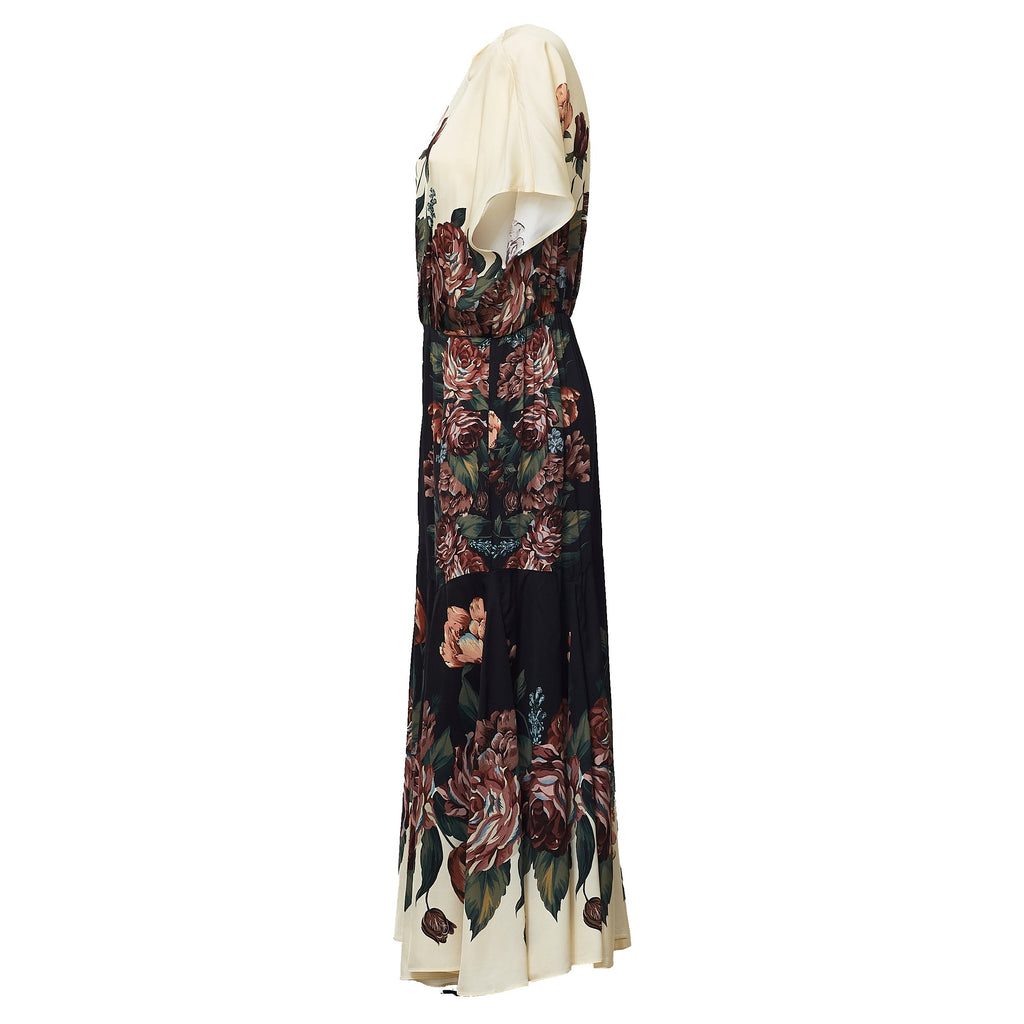 Winter Floral Cream Maxi Dress