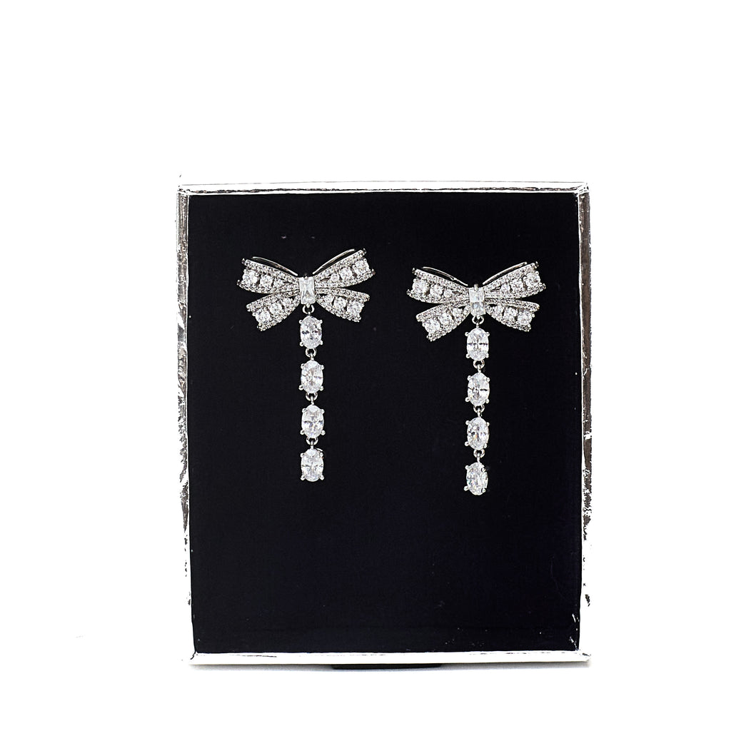 Crystal Bow Pearl Droplet Earrings