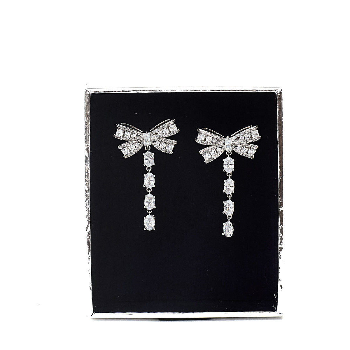 Crystal Bow Pearl Droplet Earrings