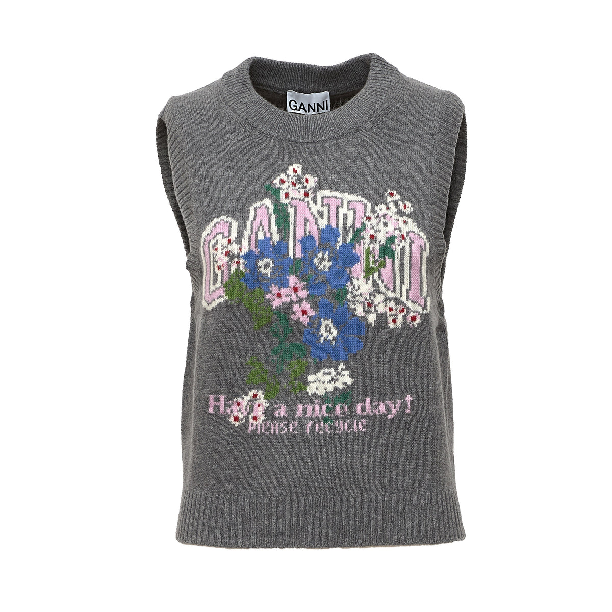 Graphic Wool Vest Flowers
