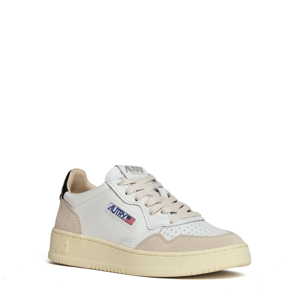 Sneakers Medalist Low In Pelle Bianca, Nera e Suede Beige