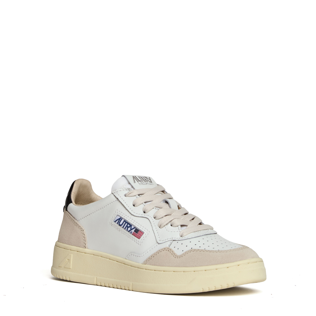 Sneakers Medalist Low In Pelle Bianca, Nera e Suede Beige