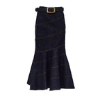 Indigo Denim Belted Midi Skirt