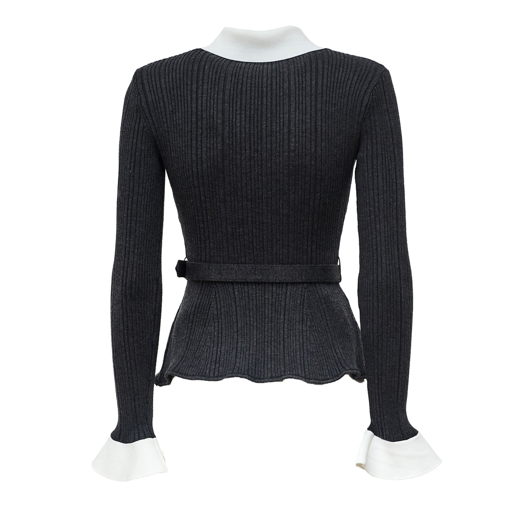 Grey Ribbed Knit Cardigan