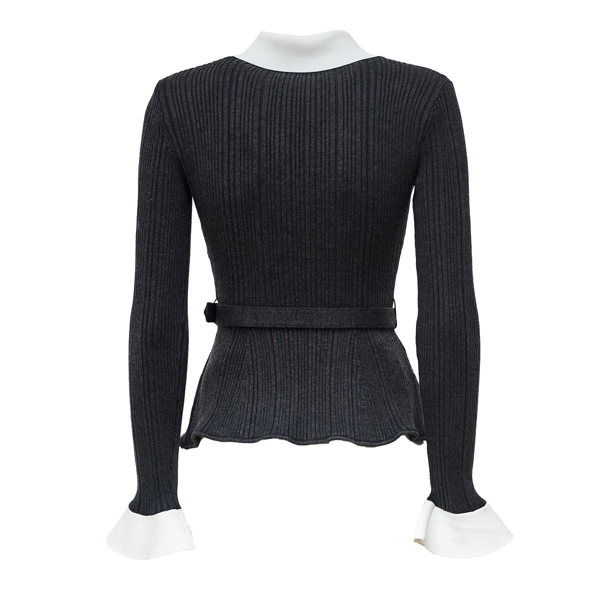 Grey Ribbed Knit Cardigan