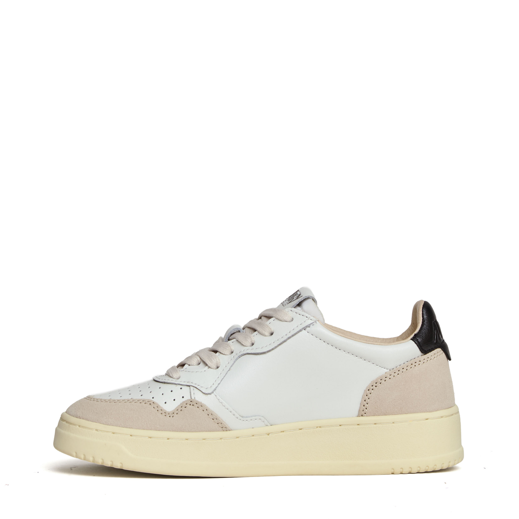 Sneakers Medalist Low In Pelle Bianca, Nera e Suede Beige