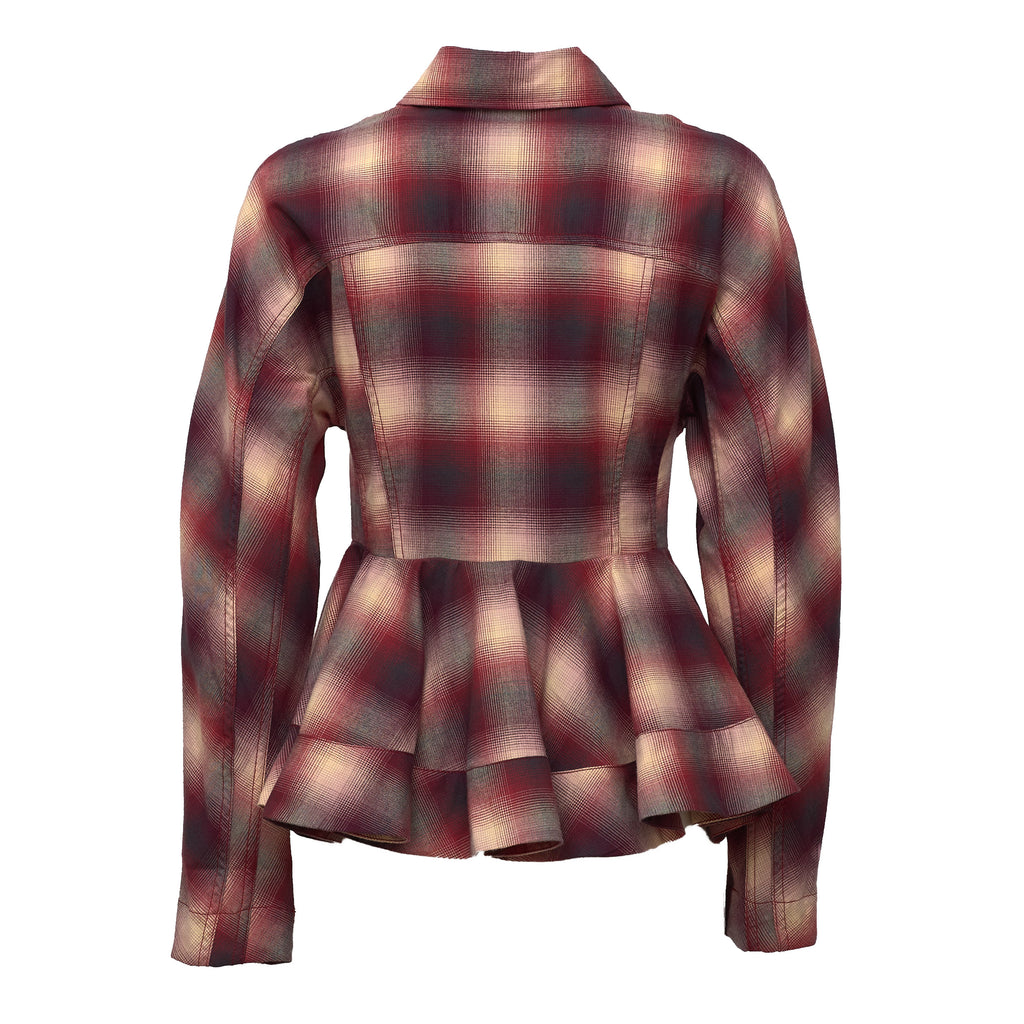 Cotton Flannel Check Peplum Shirt