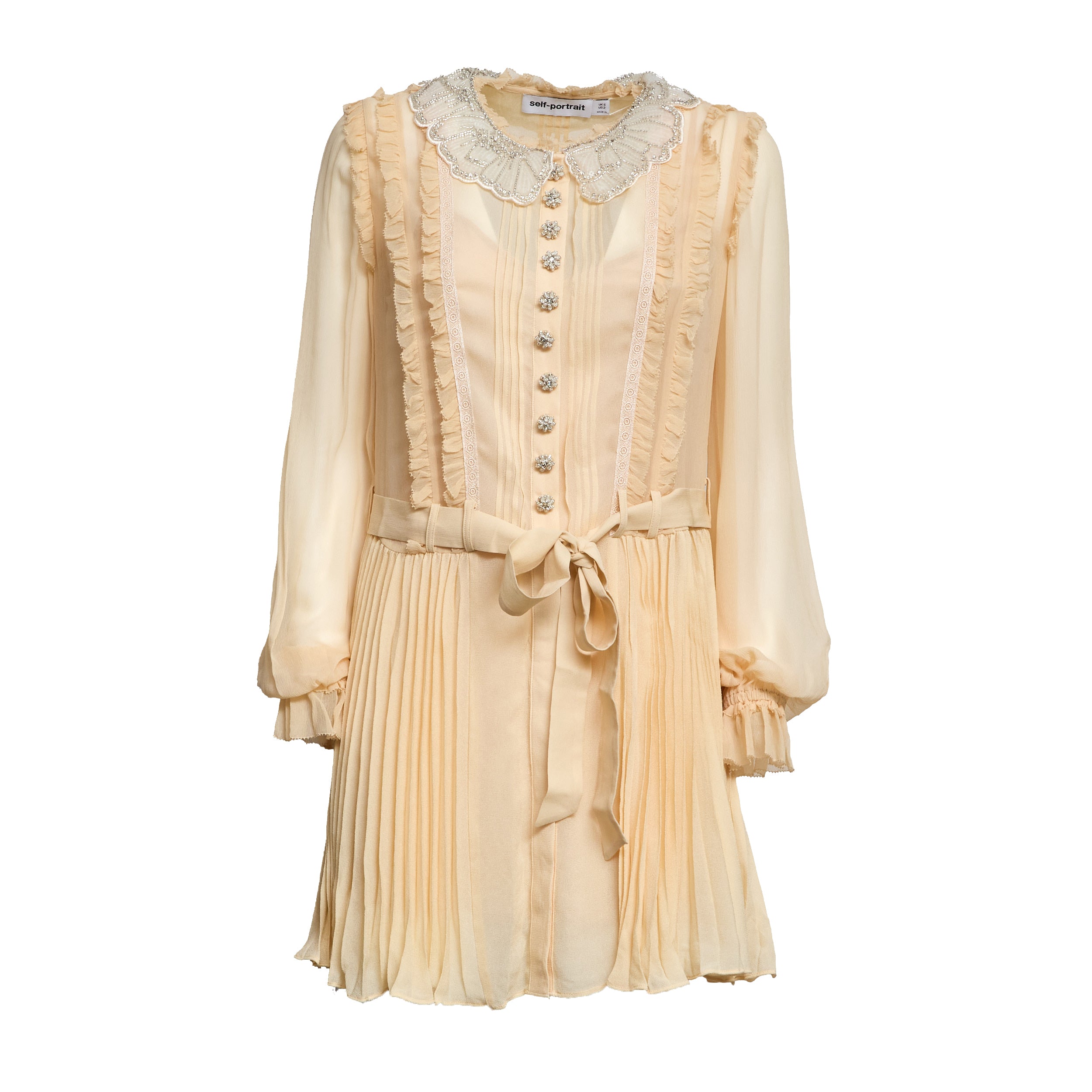 Tan Pleated Georgette Mini Dress