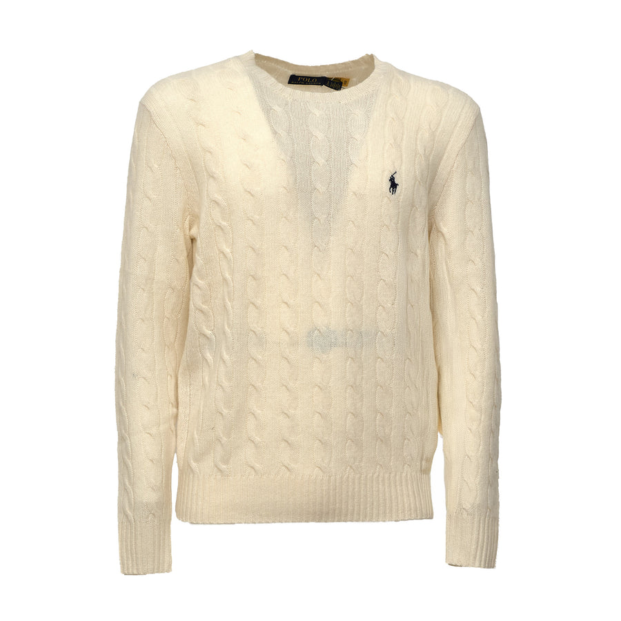 Cable-Knit Crewneck Pullover In Wool, Cashmere