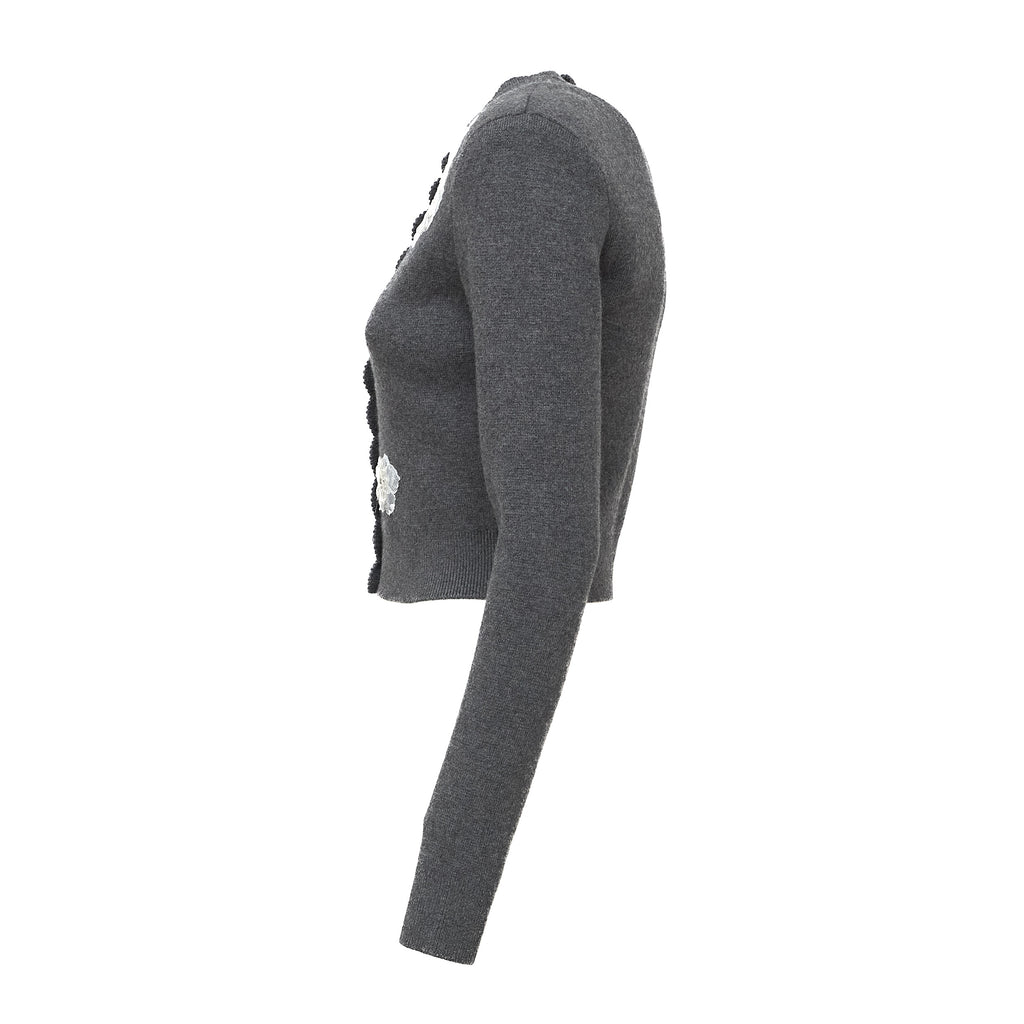Grey Lace Flower Knit Cardigan